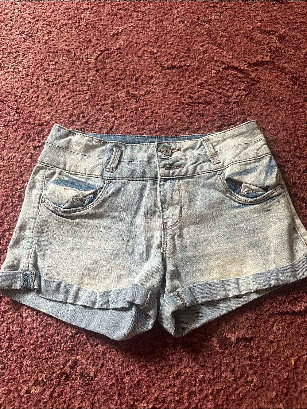 refuge Light Wash Denim Roll-Hem Shorts